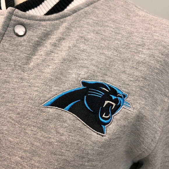 NEW Carolina Panthers NFL Team Apparel Youth Black Grey Letterman Jacket Sz L - Picture 11 of 13